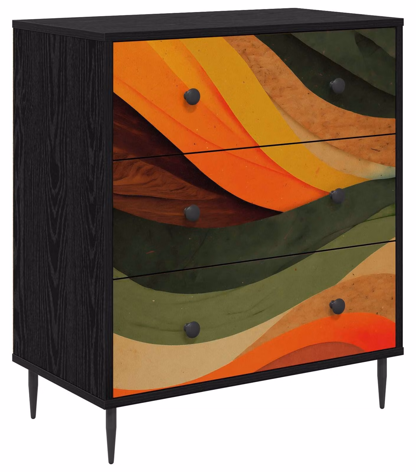 Comodino BONN, motivo a onde retrò, 66 x 36,5 x 76 cm, realizzato in materiale composito di legno