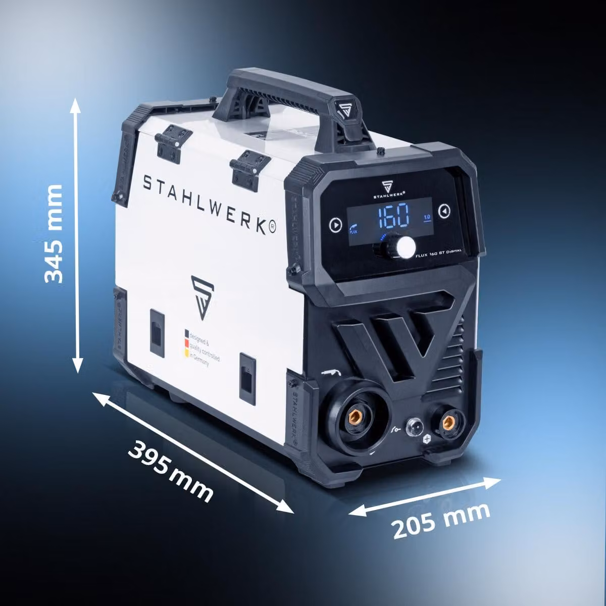 STAHLWERK FLUX 160 ST Saldatrice digitale - completamente attrezzata con carrello porta-attrezzi - combinata 3 in 1 con 160 A, senza gas di protezione, MMA (E-Hand/ARC), Lift-TIG (DC)