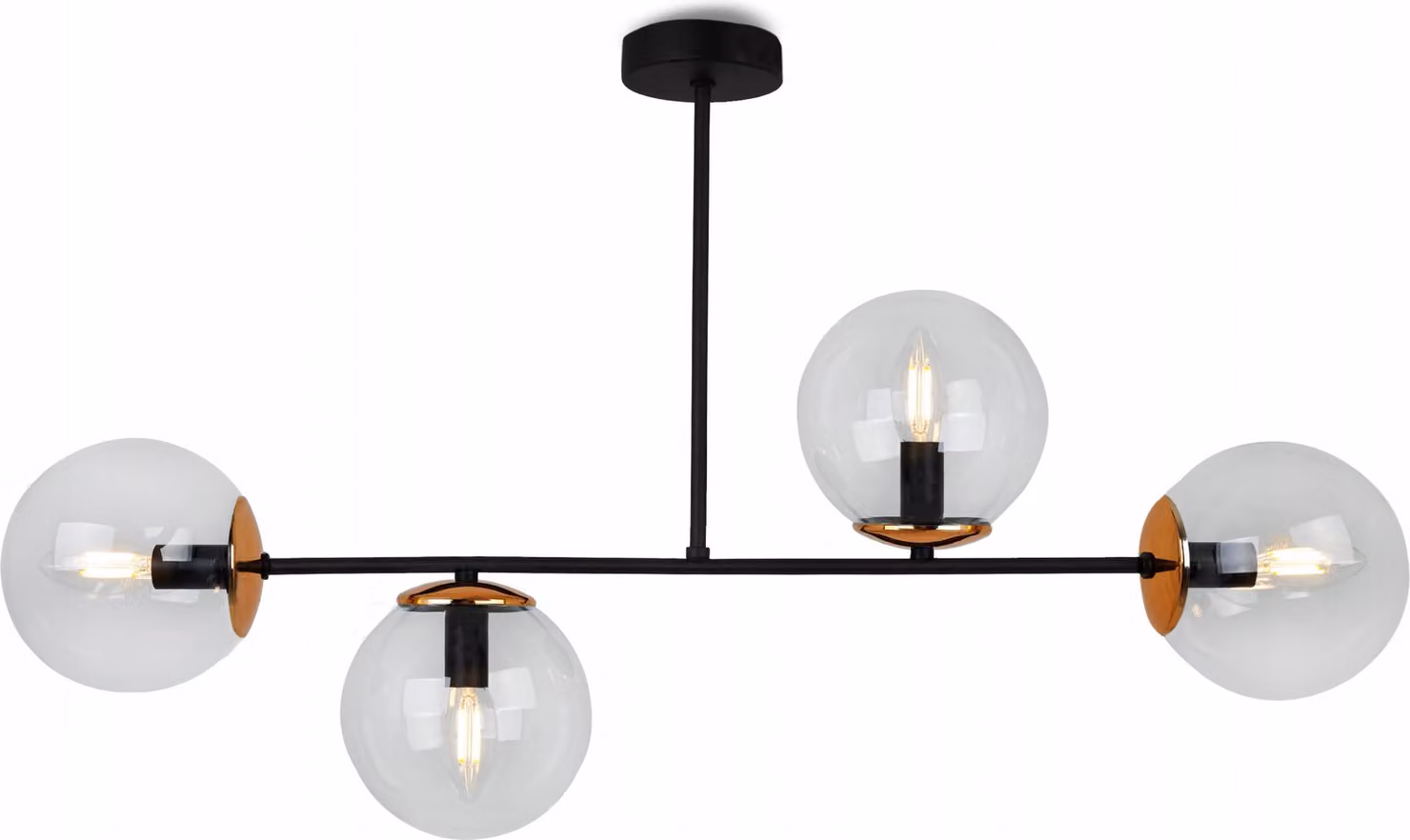 Light-Home Tuluza - Lampada a sospensione in metallo e vetro - E27 - 4 lampadine - Vetro bianco - Nero e nero