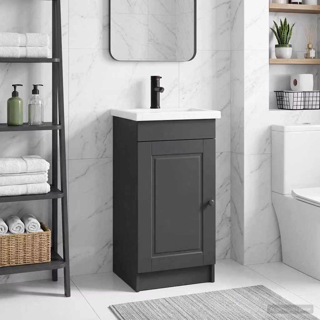 Mobile da bagno con lavabo vidaXL moderno in nero con ante a battente e ripiani interni L/P/H: 42 x 40 x 84,5 cm
