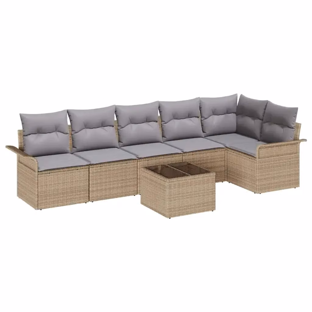 Set Divano da Giardino vidaXL 7 Pezzi in Polyrattan Beige con Cuscini e Tavolino da Esterno – 2