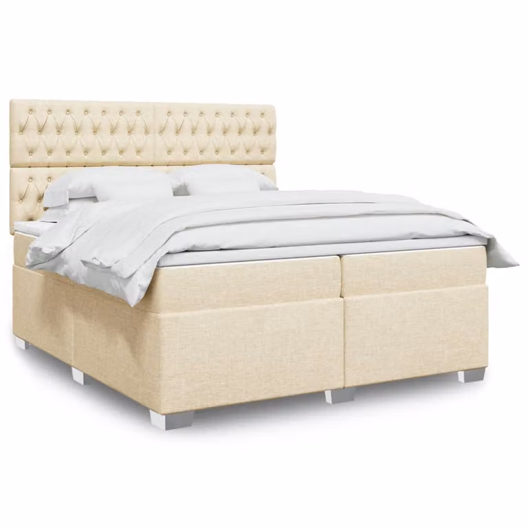 vidaXL Letto Ibrido con Materasso a Molle Insacchettate in Tessuto Beige e Bianco L/P: 200 x 200 cm