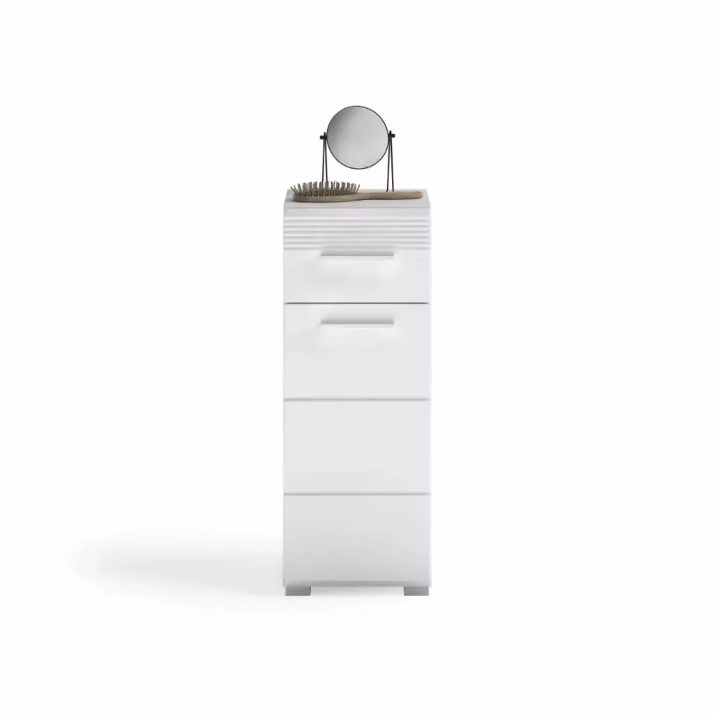 Mobile da bagno moderno KLEANKIN con 1 anta e 1 cassetto, Bianco Lucido
