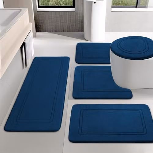 chakme Tappetino da bagno 5 pezzi, blu navy, tappetino da bagno antiscivolo