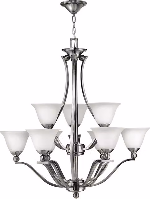 Lampadario Contemporaneo Bolla Acciaio Nichel Spazzolato Vetro 9 Luci E27