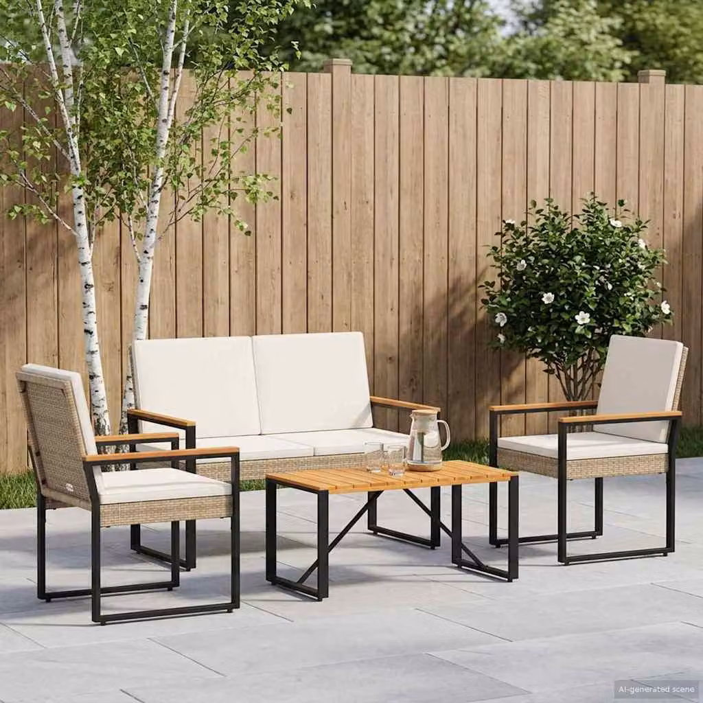 Maison Exclusive - Set di mobili da giardino, 4 pezzi. Polyrattan beige e crema