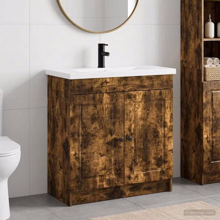 Set di mobili per il bagno moderno vidaXL in Rovere Fumo, L: 56 cm, P: 37,5 cm, H: 81 cm
