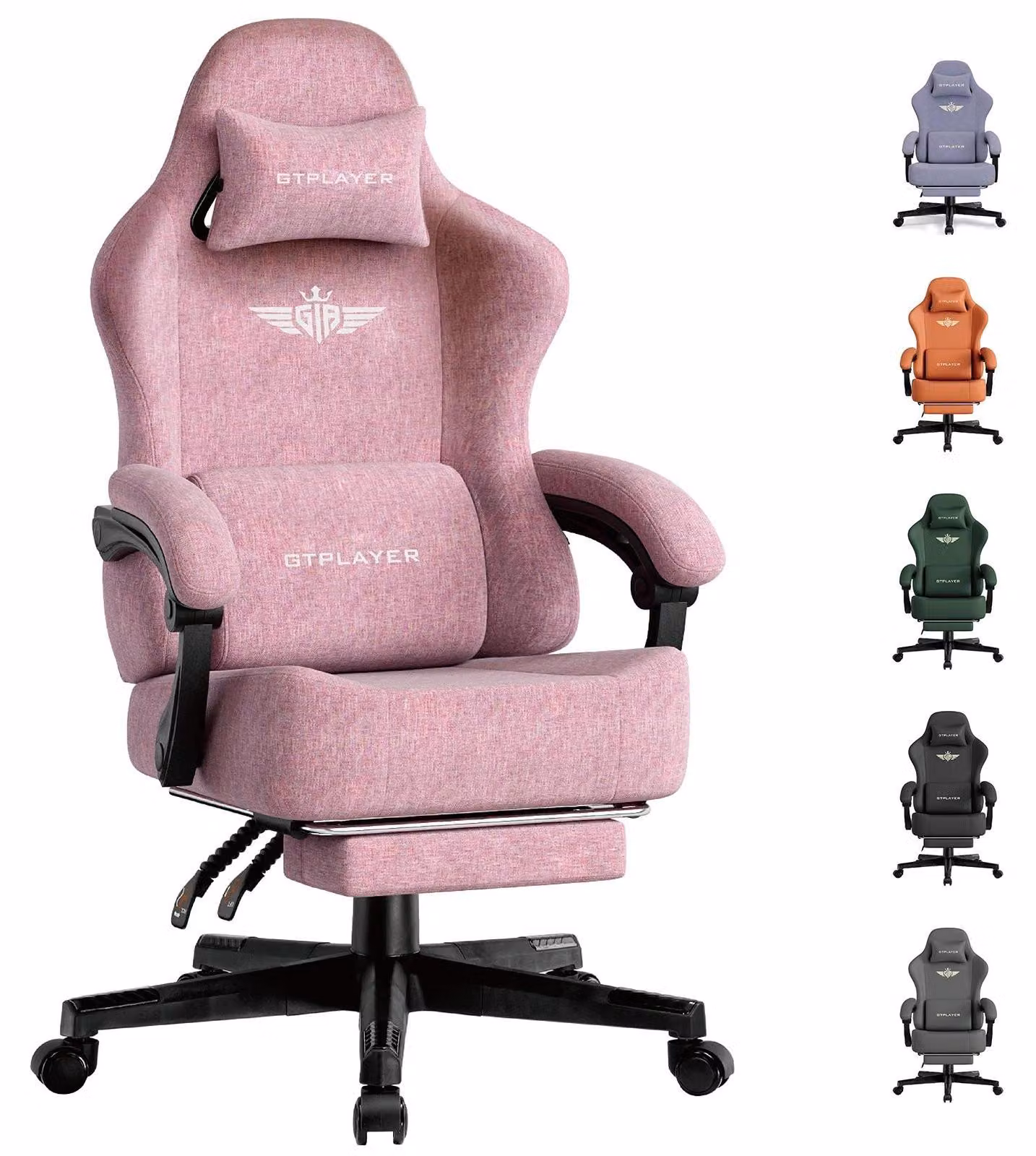 Sedia da gaming - Sedia da ufficio - Ergonomica - Regolabile in altezza - Girevole a 360° - Tessuto di lino traspirante - Braccioli e rotelle - Rosa