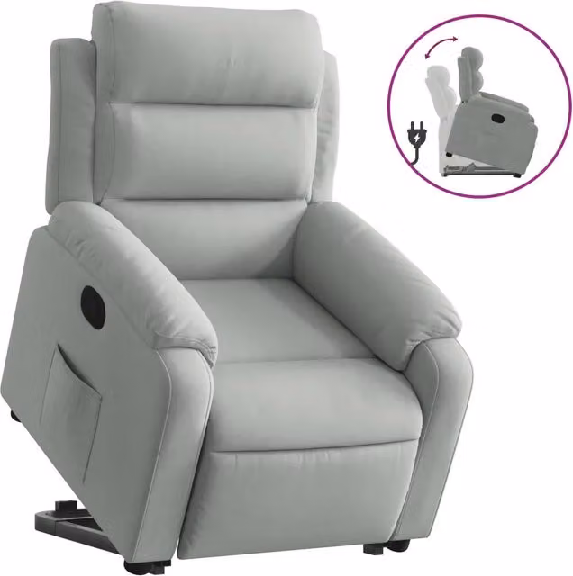 Poltrona | Sedia Relax Alzapersona Reclinabile Grigio Chiaro in Velluto