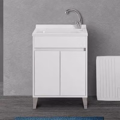 Mobile lavatoio Way bianco lucido con vasca asse e kit scarico L: 60 cm, P: 50 cm
