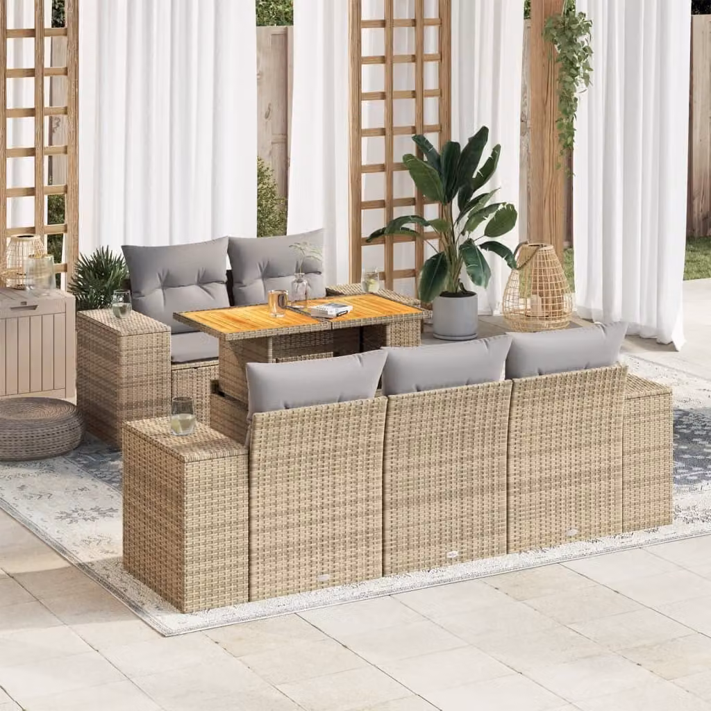 Maison Exclusive - Set Divano da Giardino 6 pz con Cuscini Beige in Polyrattan