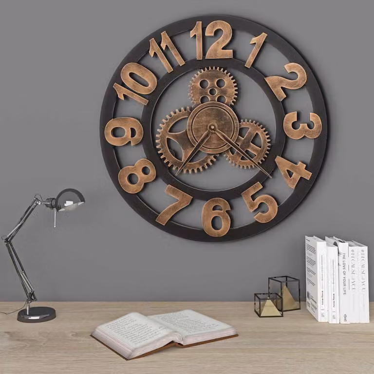 vidaXL Orologio da Parete Analogico in Metallo Moderno e Geometrico, Diametro: 58 cm, Oro e Nero