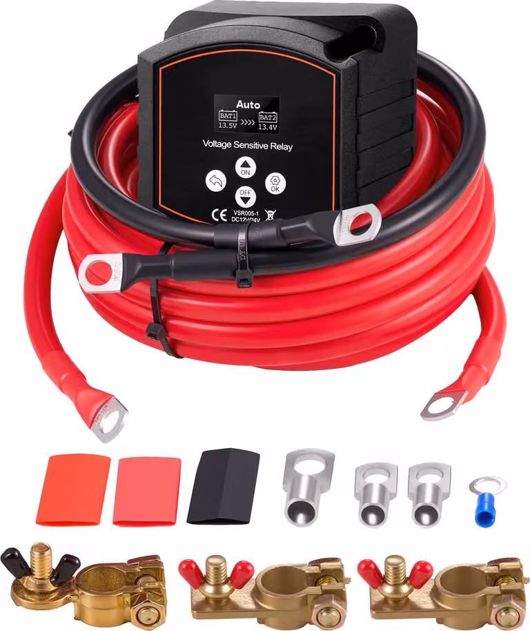 SucceBuy kit doppio relè stacca-batteria, 12 V, 300 A, relè sensibile alla tensione con voltmetro LCD, interruttore stacca-batteria, adatto per batterie al piombo, ideale per UTV e ATV