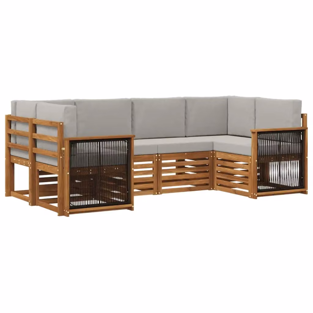 Set di divani da esterno a L vidaXL in legno di acacia con cuscini, beige e grigio – 2