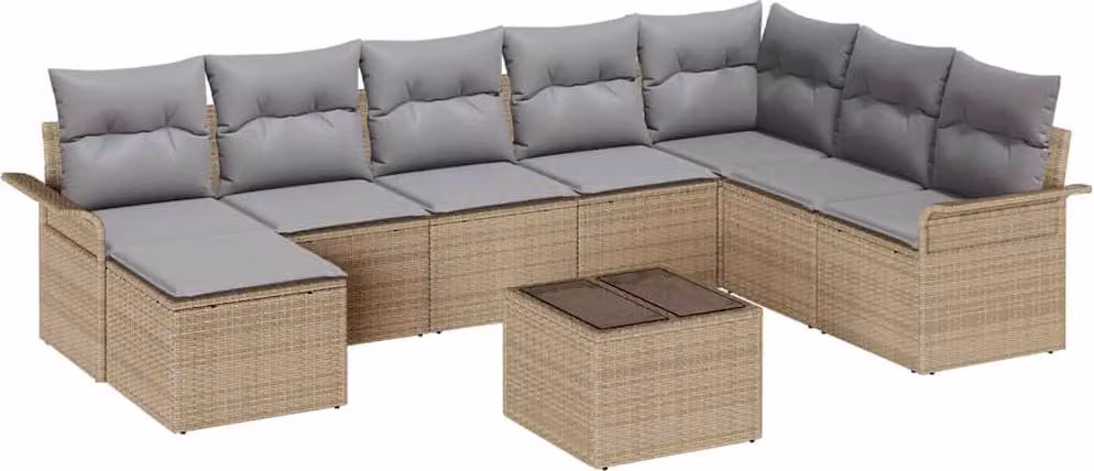 Set Divano da Giardino con cuscino 9 pcs Beige polyrattan