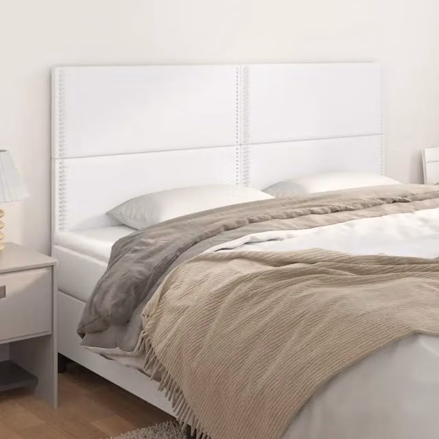 Testiera per letto imbottita vidaXL in similpelle bianca con struttura in legno, L: 200 cm, P: 5 cm, H: 118-128 cm