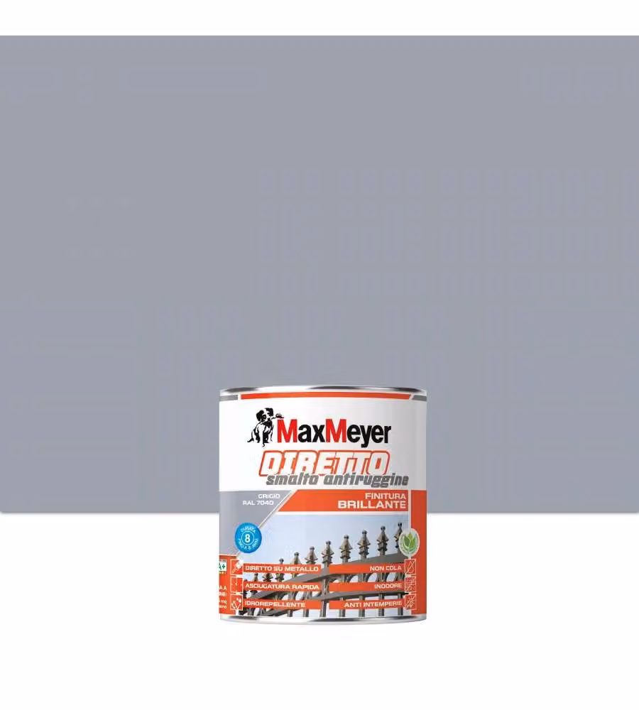 MaxMeyer Smalto Antiruggine Grigio Brillante 0,75 L - Protezione UV e Intemperie