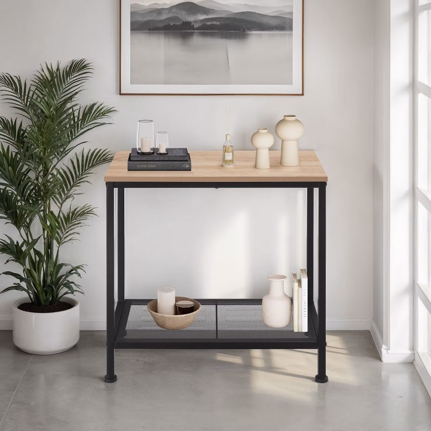 Tavolino rettangolare industriale TecTake GmbH in legno rovere e metallo, L: 60 cm, P: 30,5 cm, H: 60,5 cm – 1