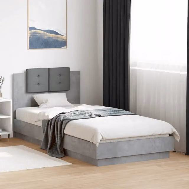 Giroletto con Testiera e LED Grigio Cemento 100x200 cm 3210027