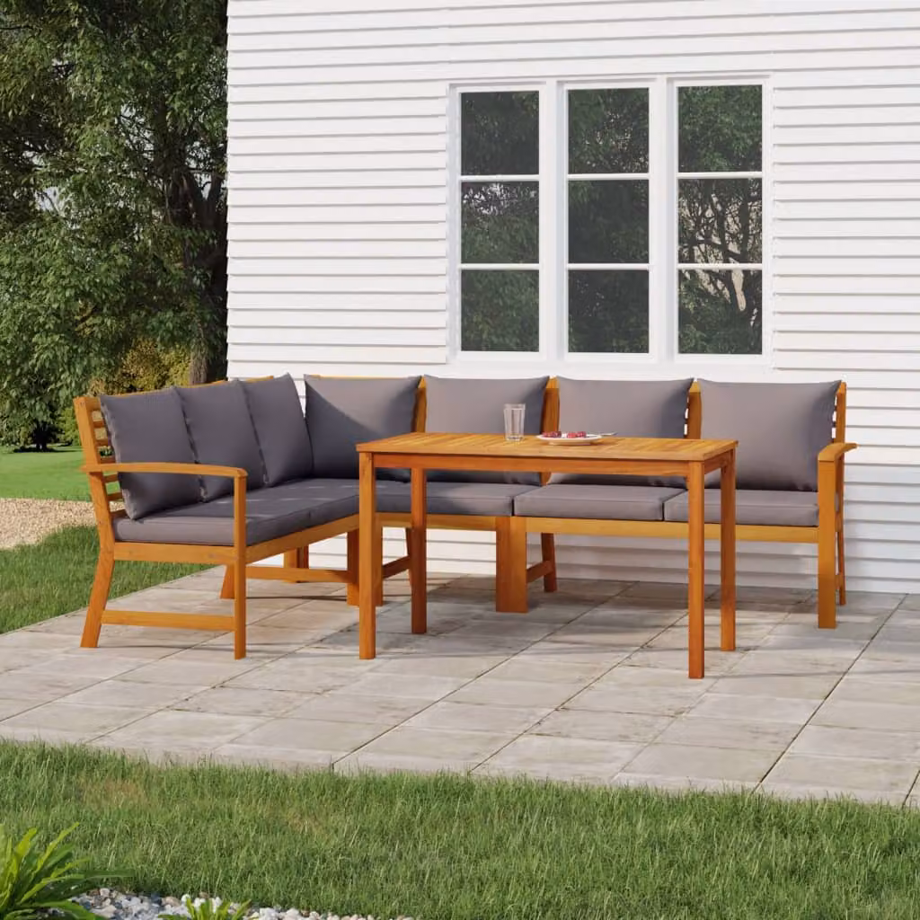 Set da Pranzo da Giardino vidaXL in Legno di Acacia con 5 Pezzi e Cuscini, Colore Marrone e Grigio, L: 110 cm, P: 60,5 cm, H: 81 cm