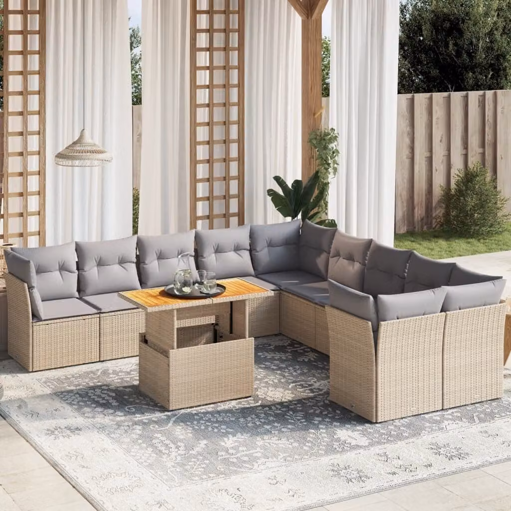 Maison Exclusive - Set Divani da Giardino 11 pz con Cuscini Beige in Polyrattan