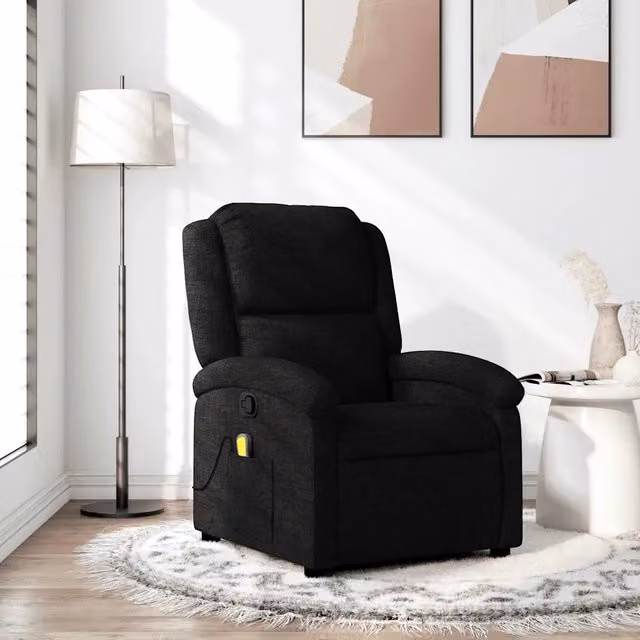 Divano Sedia-Poltrona Massaggiante Reclinabile Nera in Tessuto con Braccioli e Design Moderno