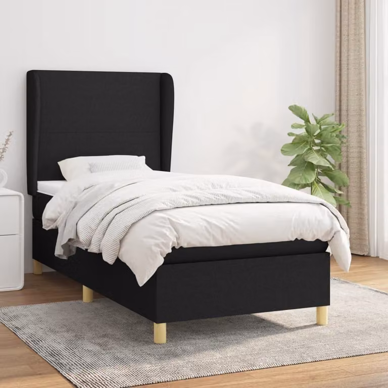 vidaXL Letto a molle con materasso nero 100x200 cm in tessuto - Letto a molle - Boxspringbetten - Bett - Schlafzimmermöbel