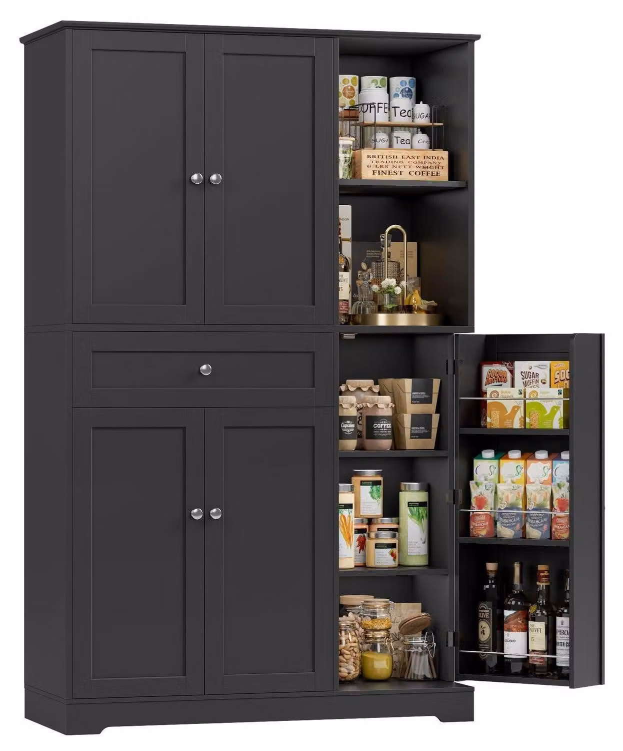 Mobiletto da cucina con ripiano per spezie, 5 ante, 1 cassetto, dimensioni 173x104x40 cm, colore nero