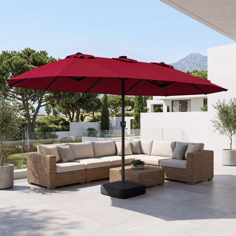 Ombrellone doppio da giardino Costway con luci regolabili e manovella, protezione solare resistente, colore rosso