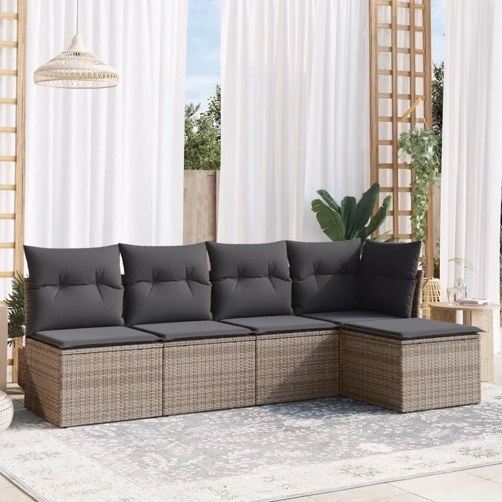 vidaXL Set Divano da Giardino 5 pz a L con Cuscini Grigio in Polyrattan e Struttura in Metallo – 1