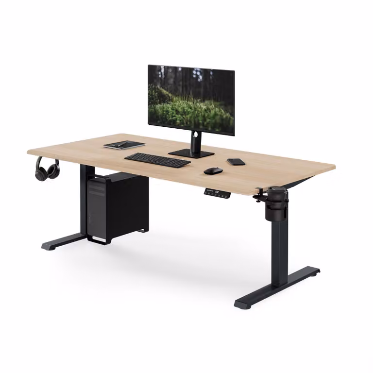 Scrivania ergonomica, regolabile in altezza, colore antracite/effetto legno Sonoma: 160 x 80 cm: ARIA