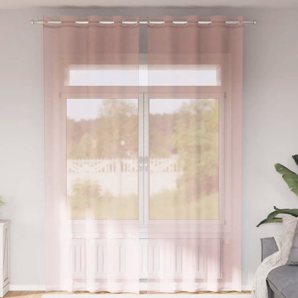 Set di 2 tende in voile semi-trasparenti vidaXL con occhielli, colore rosa chiaro, L: 140 cm x H: 300 cm