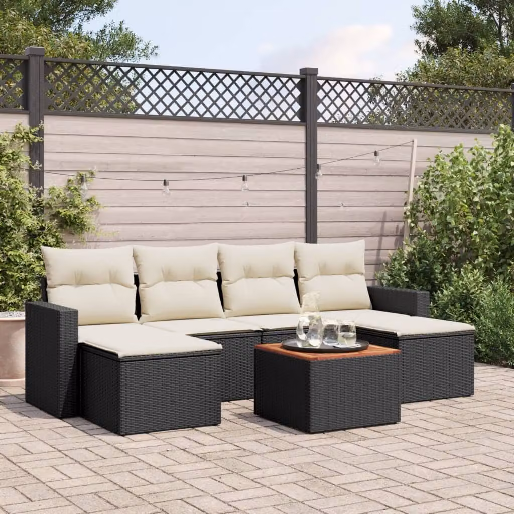 Maison Exclusive - Set da giardino 7 pezzi con cuscini in polyrattan nero