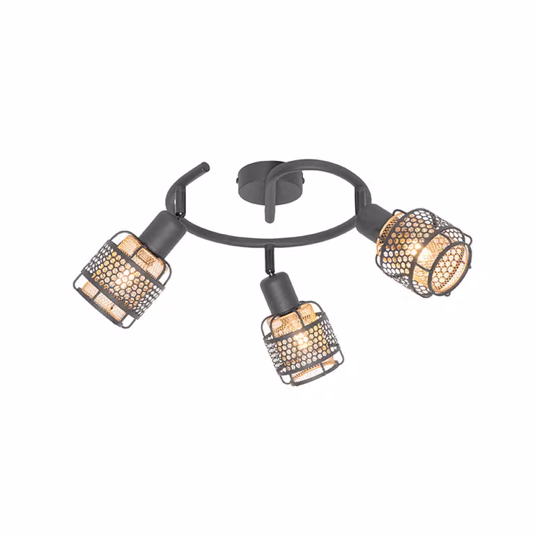 QAZQA - Plafoniera di design I plafoniera I lampada I luce nera con oro I ottone Faretto a 3 luci rotondo - Noud I soggiorno I camera da letto - acciaio rotondo - LED adatto E14