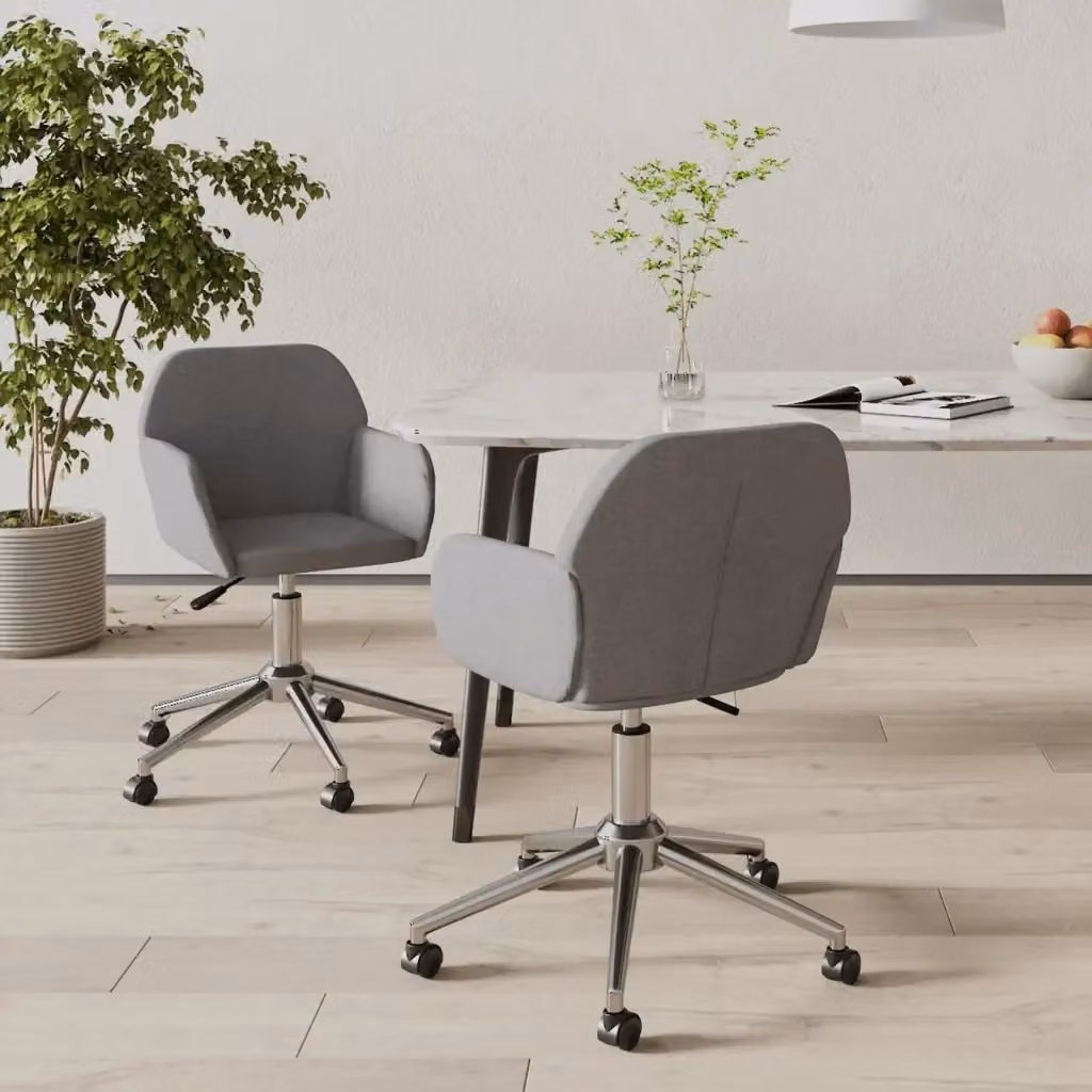Set di 2 sedie da pranzo girevoli a 360 gradi in tessuto grigio con braccioli e ruote, design moderno per cucina e soggiorno, L: 60.5 cm, P: 54.0 cm, H: 80.5 cm – 2
