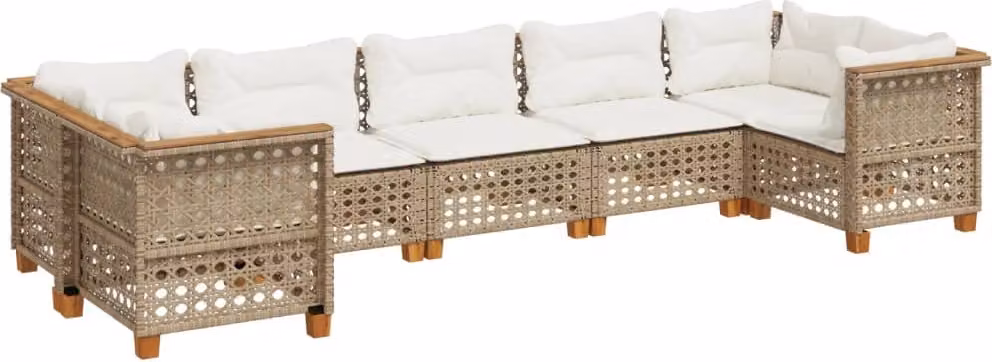 Set Divani da Giardino 7 pz con Cuscini Beige in Polyrattan