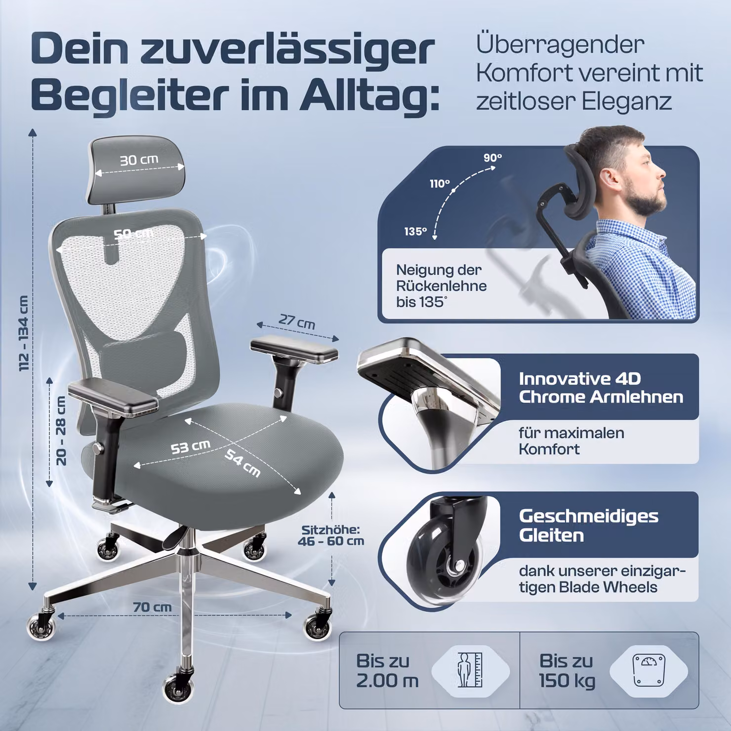 CLOUVOU CleverSeat Sedia ergonomica da ufficio, sedia da scrivania 100% regolabile individualmente | Sedia da ufficio e da gioco | Sedia da computer Casa