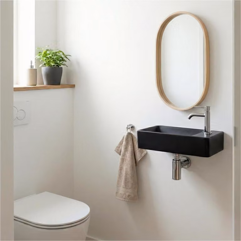 Lavabo rettangolare da appoggio o da parete in resina nera, 40x23cm