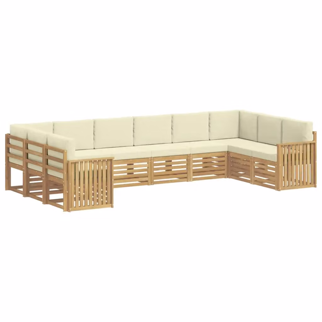 Set di divani da esterno a L vidaXL in legno di acacia con cuscini bianchi e beige – 2