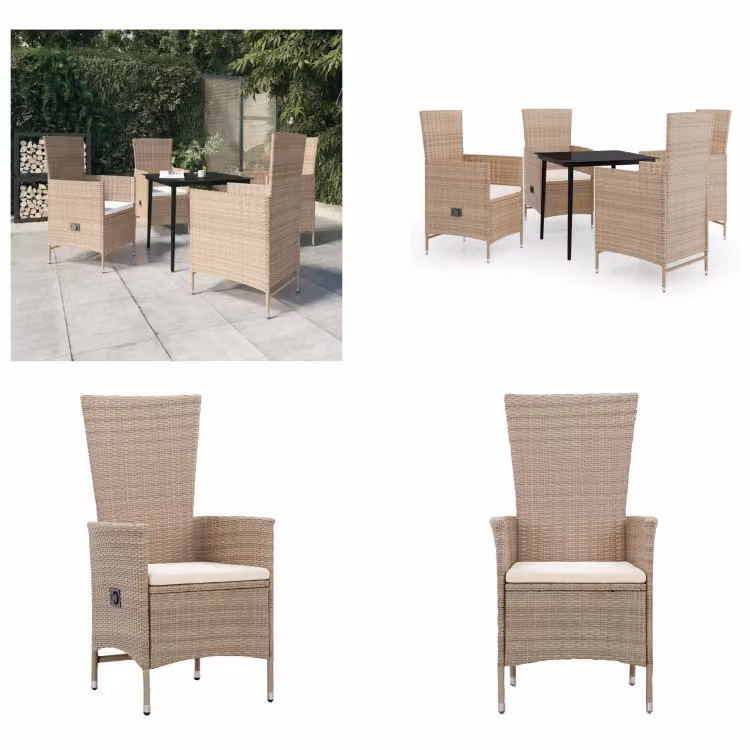 vidaXL Set da pranzo da giardino 5 pezzi con cuscini beige - Set da pranzo da giardino - Set da pranzo da giardino - Set di mobili da giardino - Set di mobili da giardino