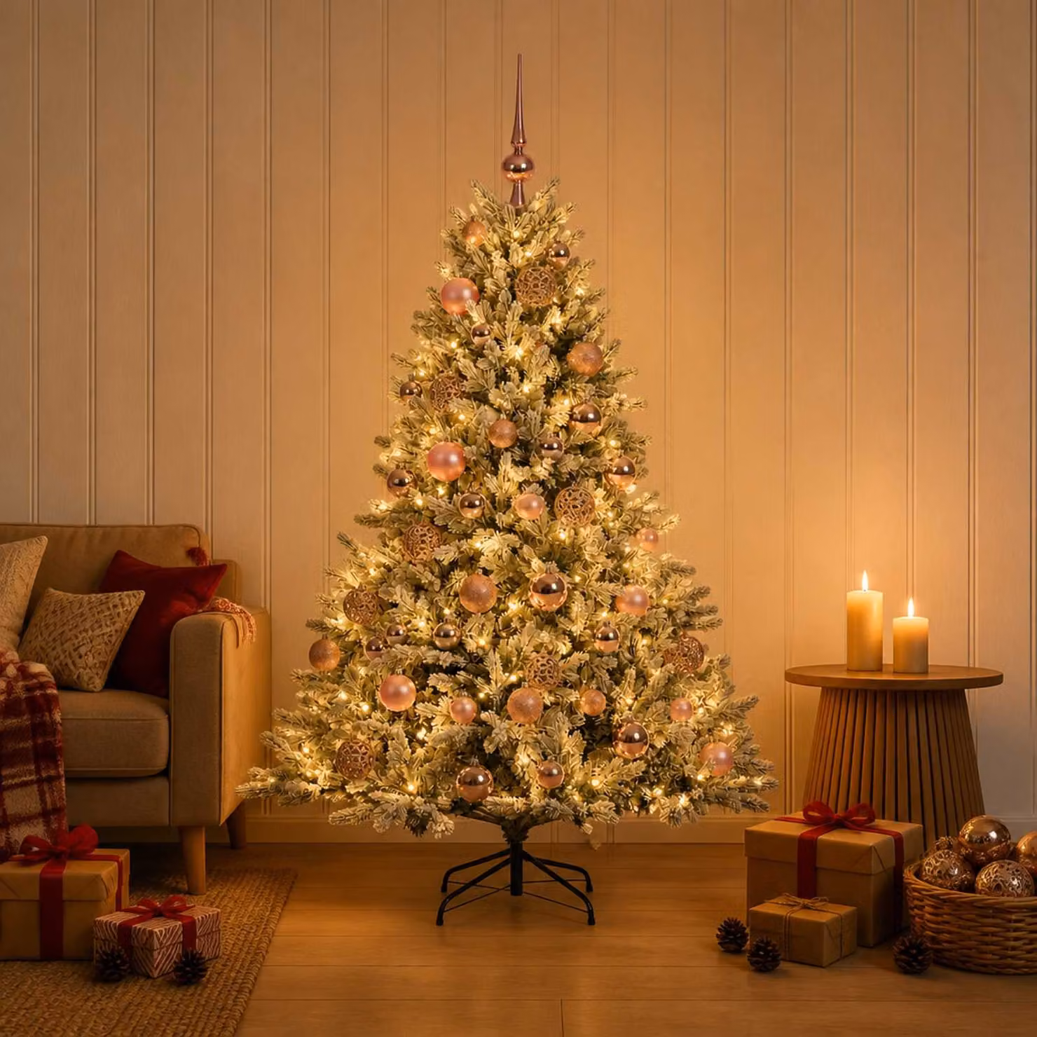 Albero di Natale artificiale vidaXL verde con palline bianche e 150 LED luce bianca calda, Altezza: 120 cm