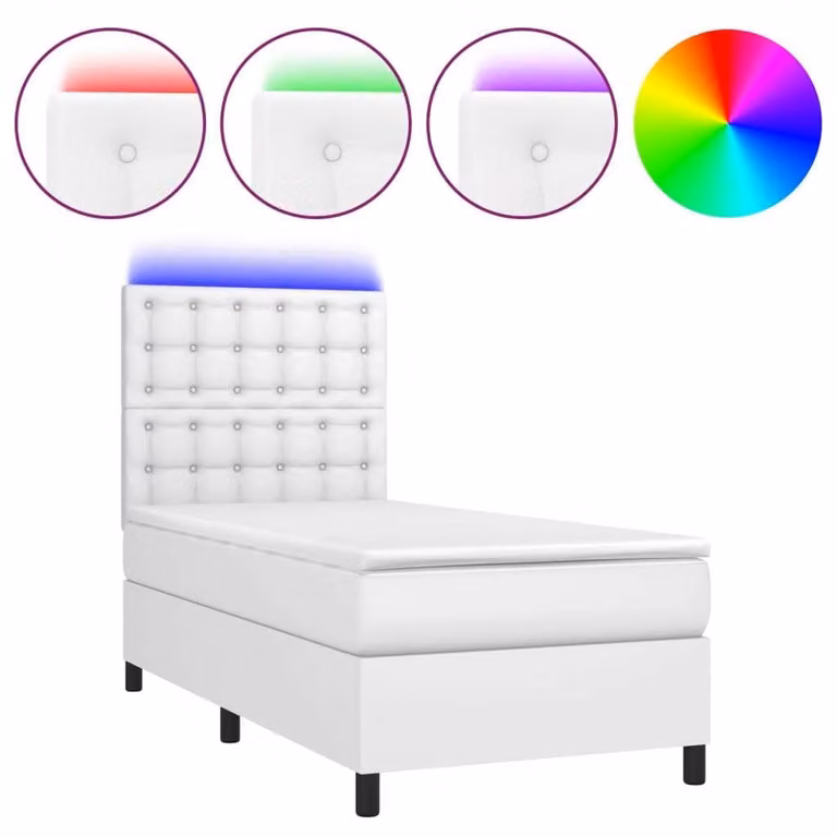 Giroletto Molle con Materasso e LED Bianco 100x200cm Pelle finta
