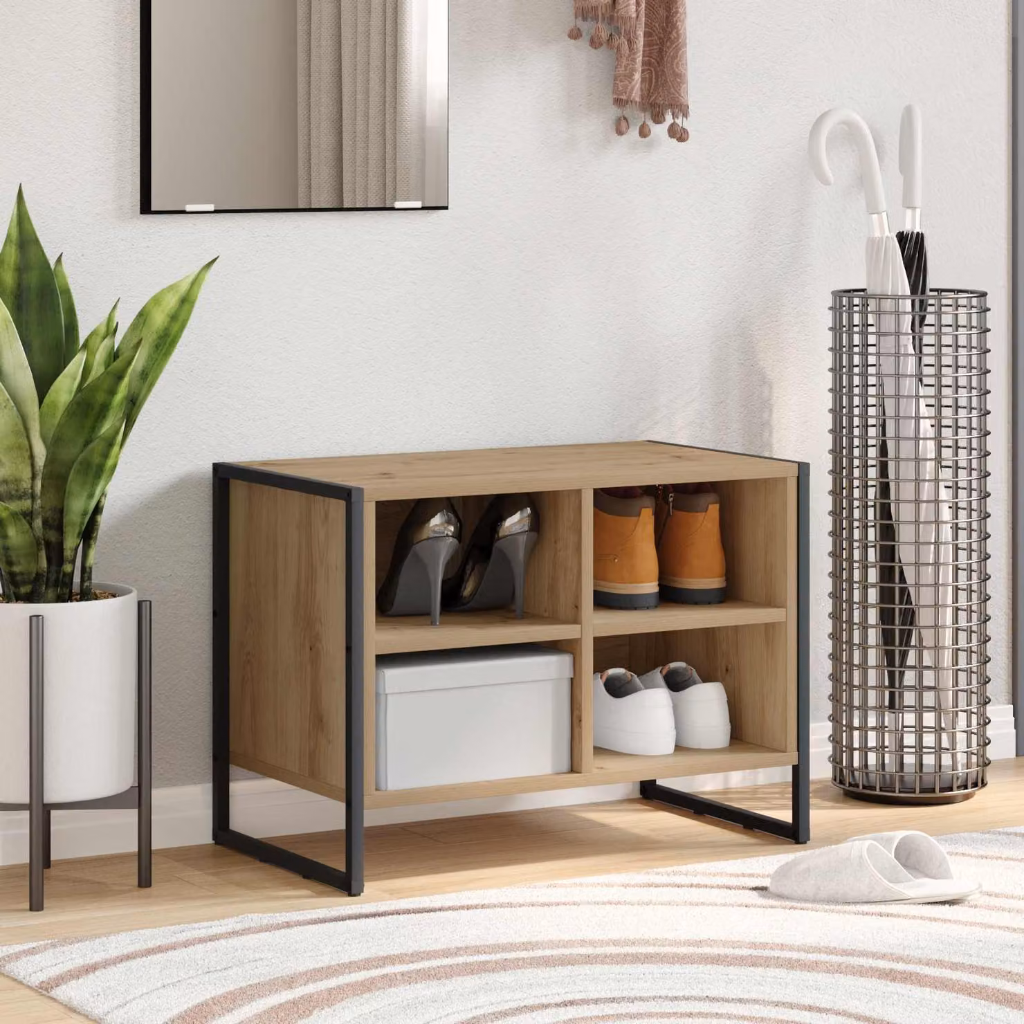 Scarpiera mobile vidaXL in stile industriale marrone con ripiani in legno e metallo L/P/H: 60 x 35 x 44 cm