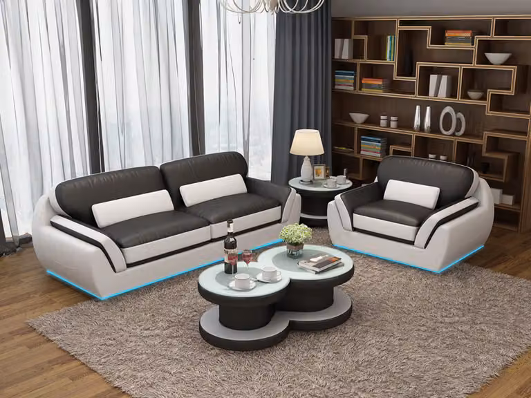 Ledersofa mit USB Sofagarnitur 3+1 Sitzer Garnitur Design Modern Sofa G8038D