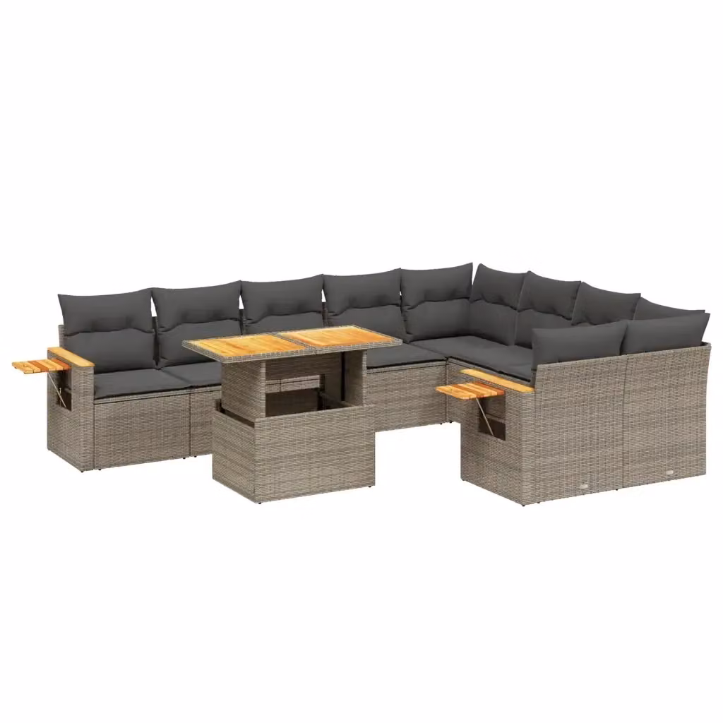 Set Divano da Giardino vidaXL 10 pz in Polyrattan Grigio con Cuscini e Tavolino da Esterno – 2