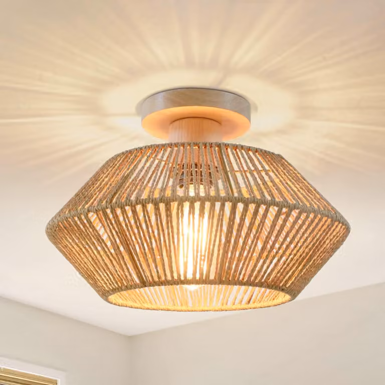 Lampada a sospensione in rattan, lavorazione artigianale, diametro 32,5 cm, attacco E27