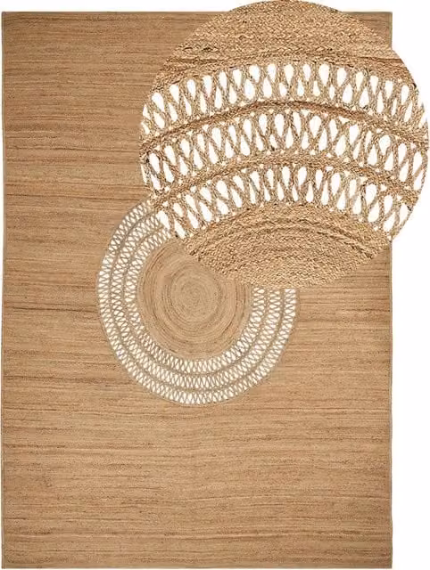 Tappeto in iuta intrecciata naturale in stile bohémien con motivo intagliato 160 x 230 cm beige soggiorno camera da letto