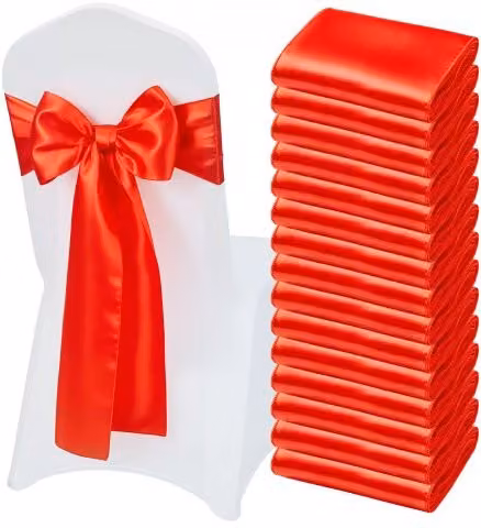 Set di 50 fasce per sedie in raso VEVOR con fiocchi, colore rosso, L: 275 cm, L: 17 cm