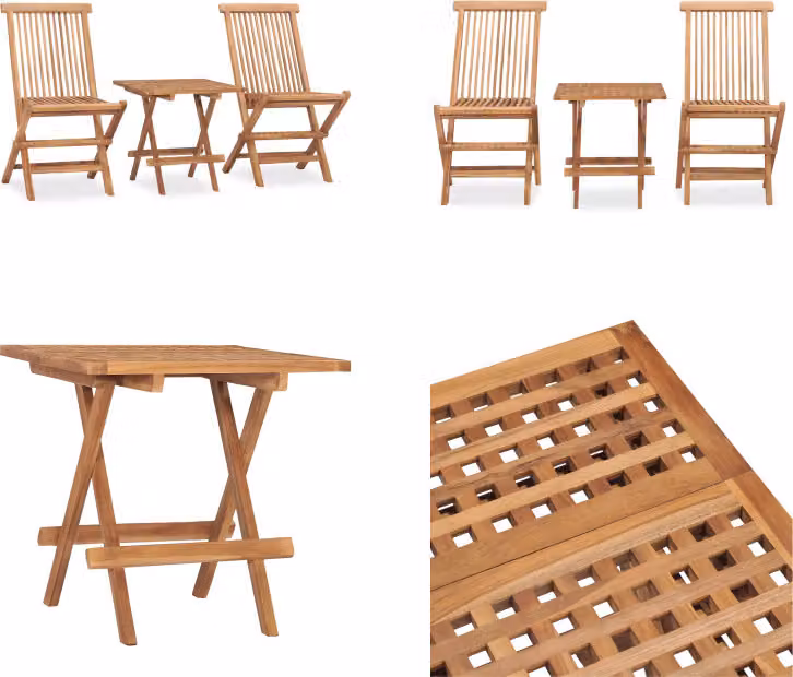 vidaXL Set da pranzo da giardino 3 pezzi pieghevole in legno massiccio di teak - Set da pranzo da giardino - Set da pranzo da giardino - Set da giardino - Set da giardino