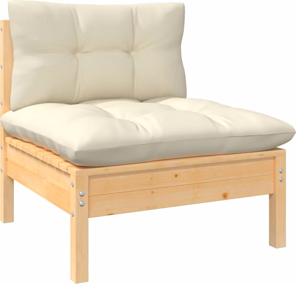 Set Divani da Giardino 9 pz con Cuscini Crema Massello di Pino